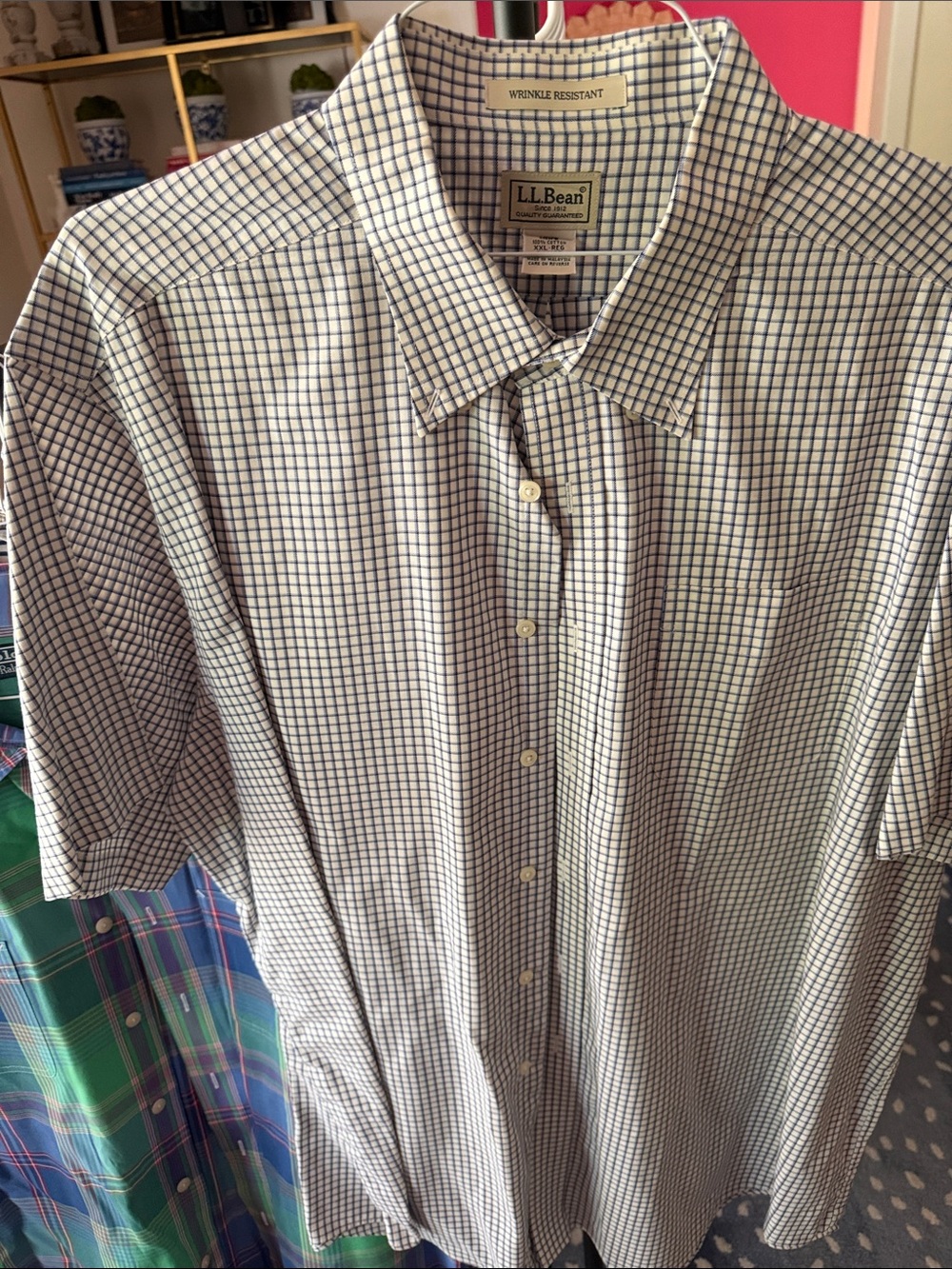 L.L. Bean Men’s Short-Sleeve Button-Down in White and Navy Check